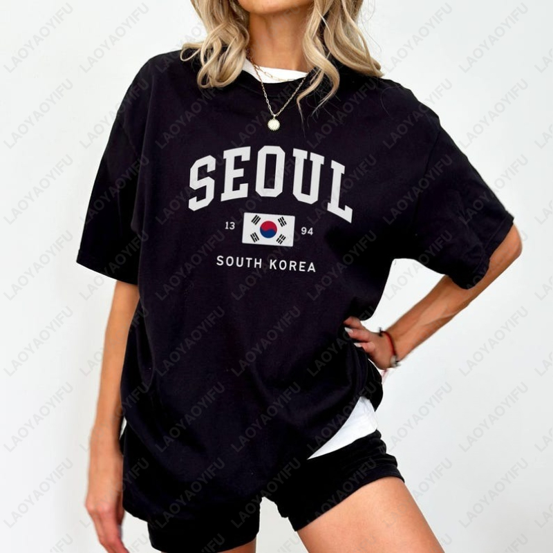 Street Fashion Of Seoul - 서울 한국 국기 유니섹스 티셔츠 빈티지