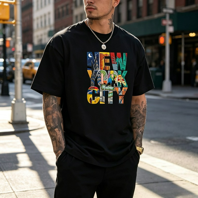 Street Style New York Fashion - 뉴욕시 그래픽 티셔츠 남성용 컬러풀 NYC