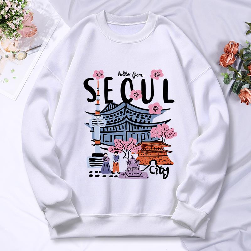 Street Fashion Of Seoul - 서울 아름다운 풍경 인쇄 여성 후드