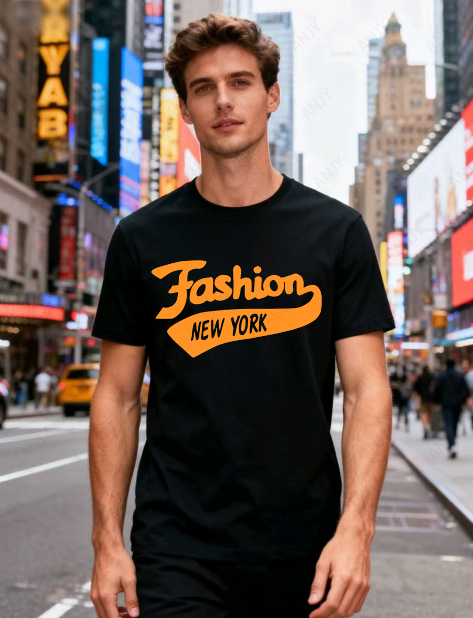 Street Style New York Fashion - 뉴욕 스트리트 스타일 레터 프린트 티셔츠