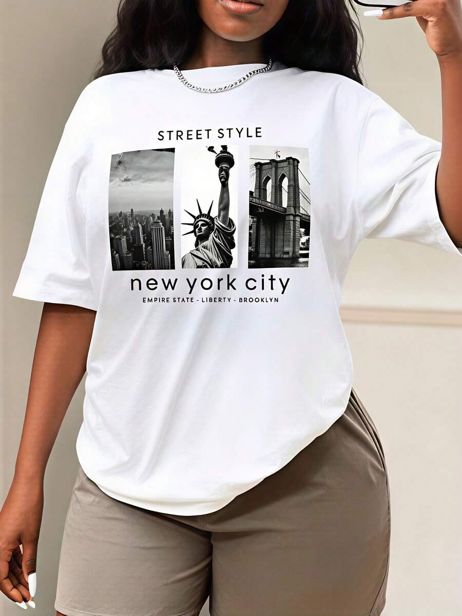 Street Style New York Fashion - 스트리트 스타일, 여성용 티셔츠, 뉴욕시 랜드마크,