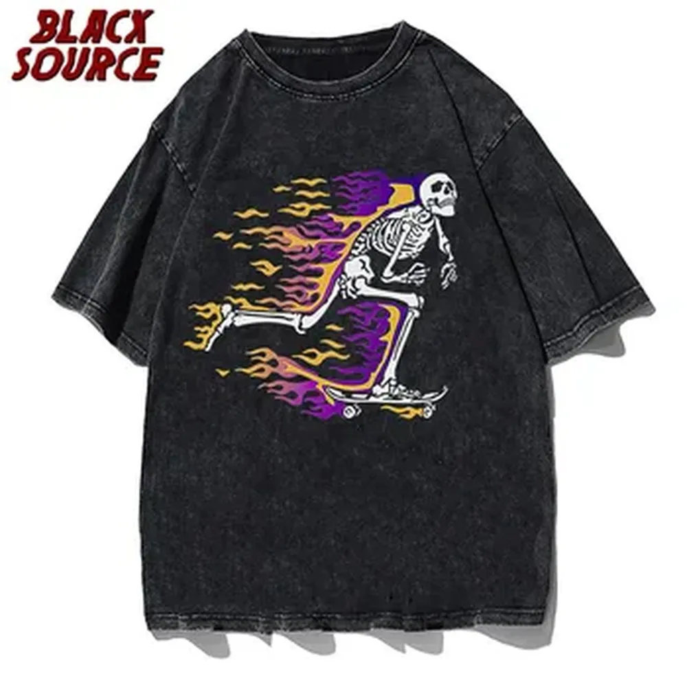 Italy Fashion Street - 워싱된 남성용 티셔츠 빈티지 유니섹스 하이