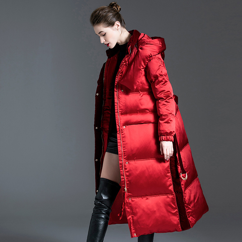 Street Fashion High End - 여성용 롱 후드 다운 코트, 하이