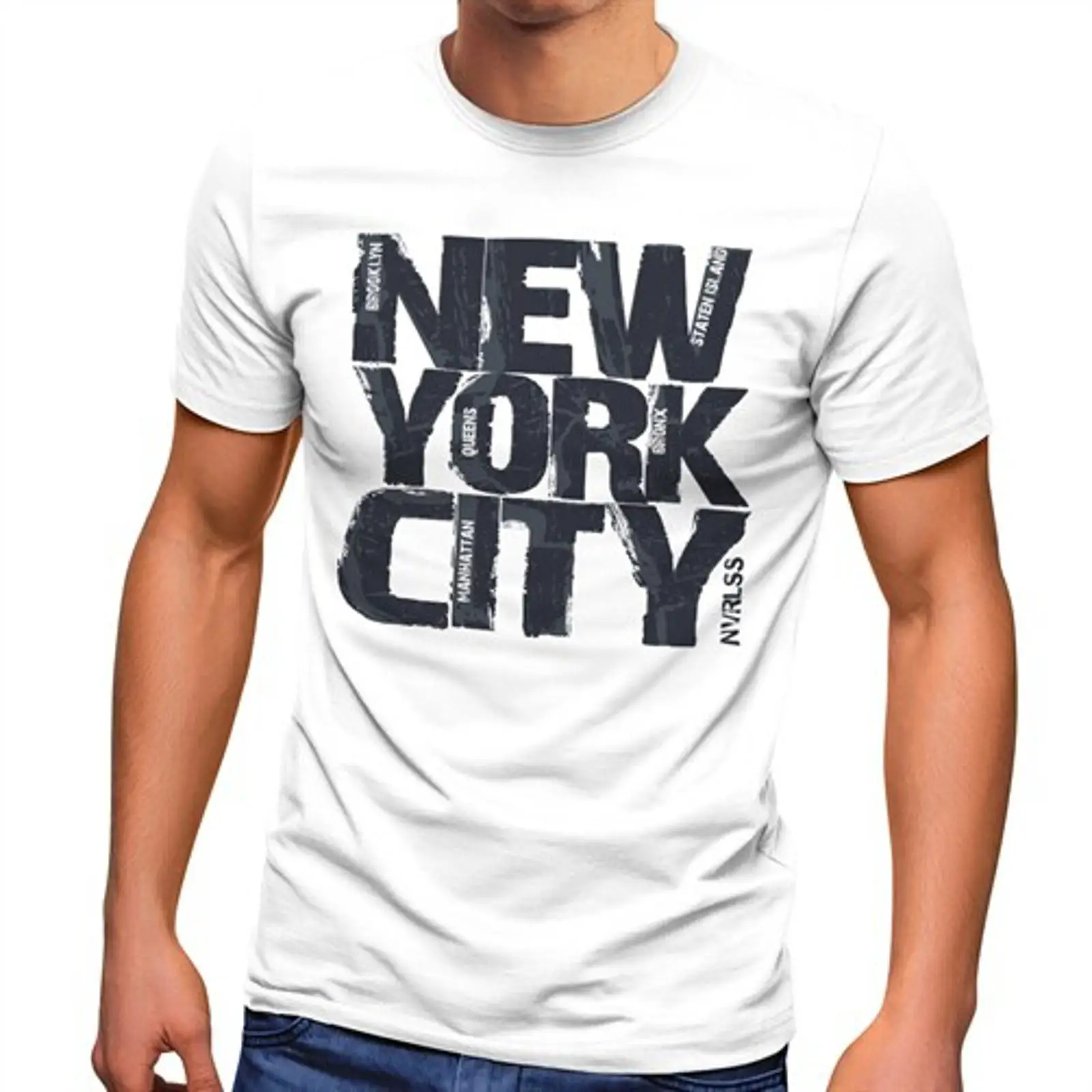 Street Style New York Fashion - 헤렌 티셔츠 뉴욕시 스크립트 프린트 패션