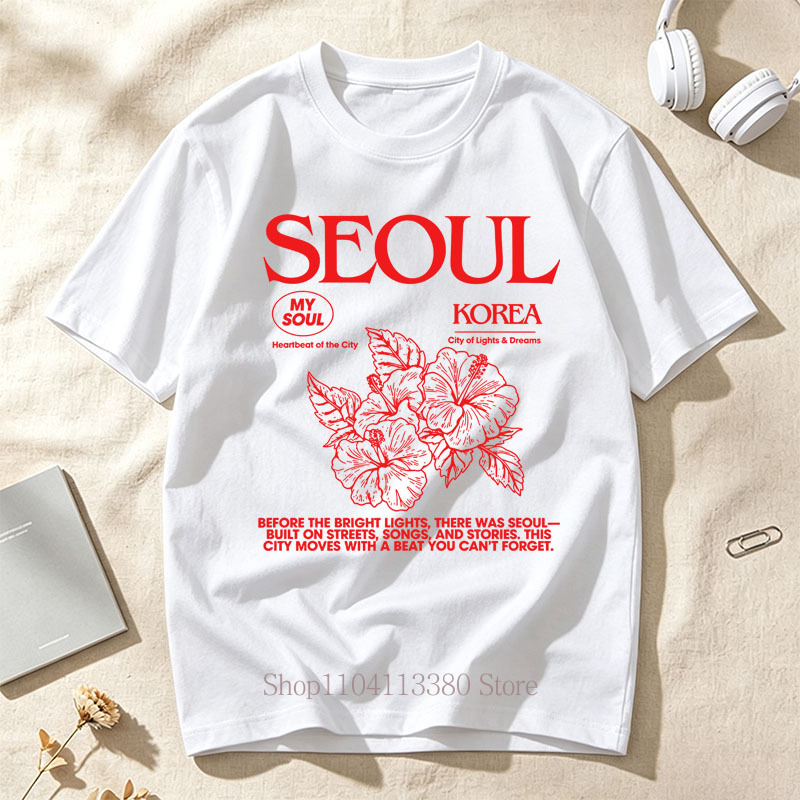 Street Fashion Of Seoul - 한국 스타일 서울 히비스커스 프린트 티셔츠