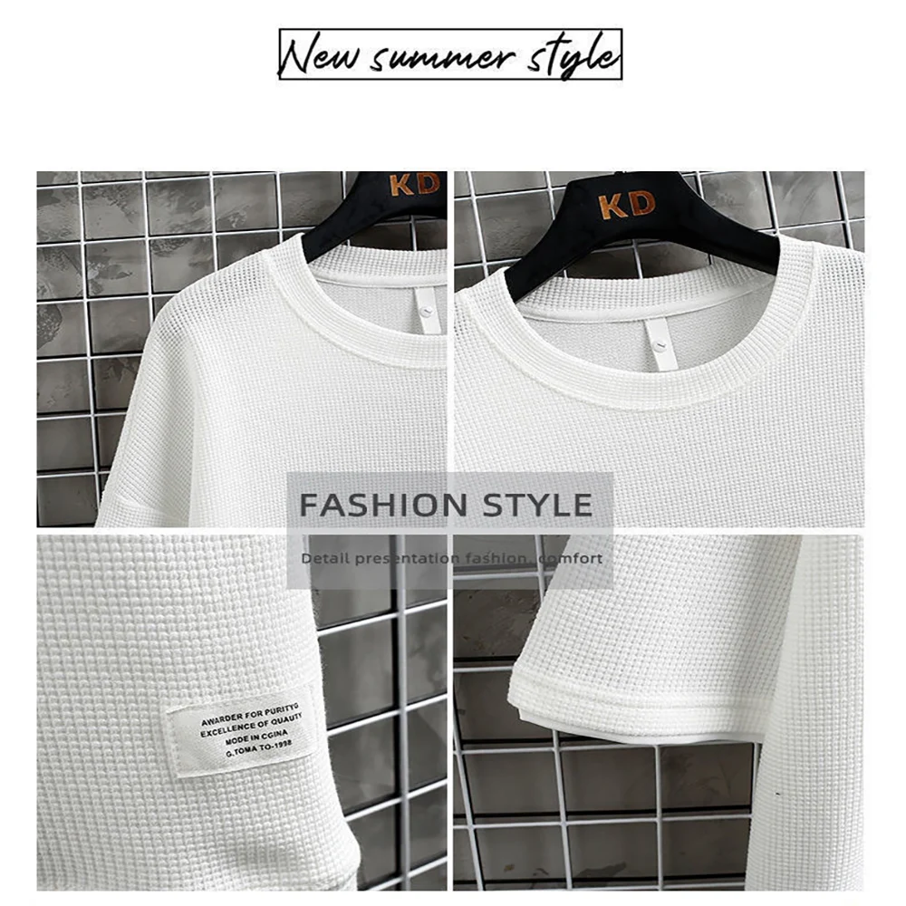여름 남성용 와플 니트 트랙슈트 오버사이즈 반팔 티셔츠 - Street Summer Fashion 리뷰 및 가격
