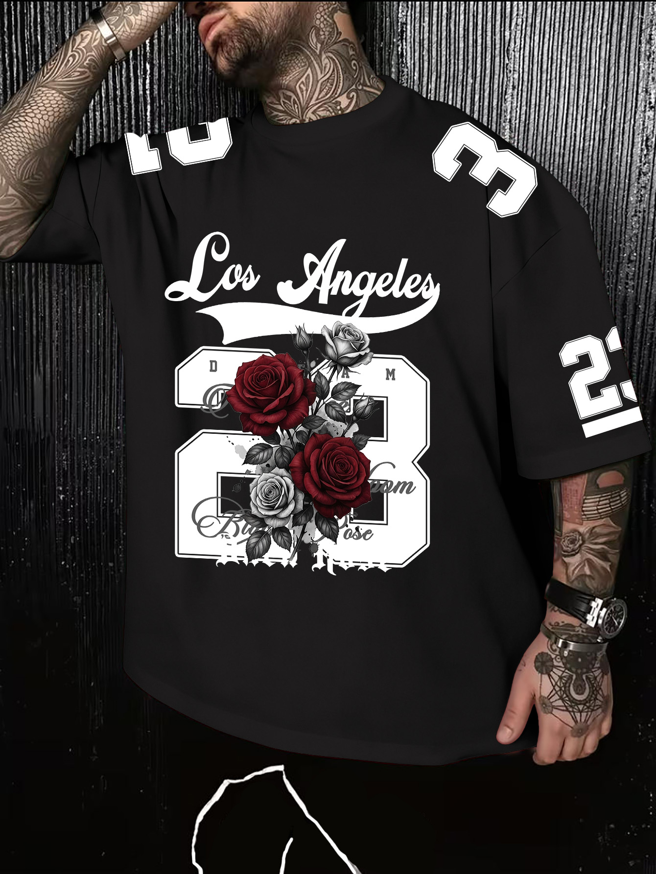 남성용 아메리칸 레트로 로스앤젤레스 23 로즈 프린트  - Street Fashion Los Angeles 리뷰 및 가격