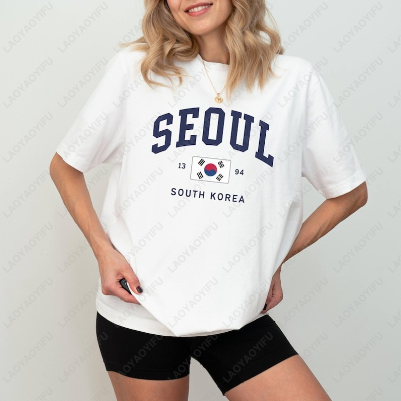 서울 한국 국기 유니섹스 티셔츠 빈티지 클래식 패션 스 - Street Fashion Of Seoul 리뷰 및 가격