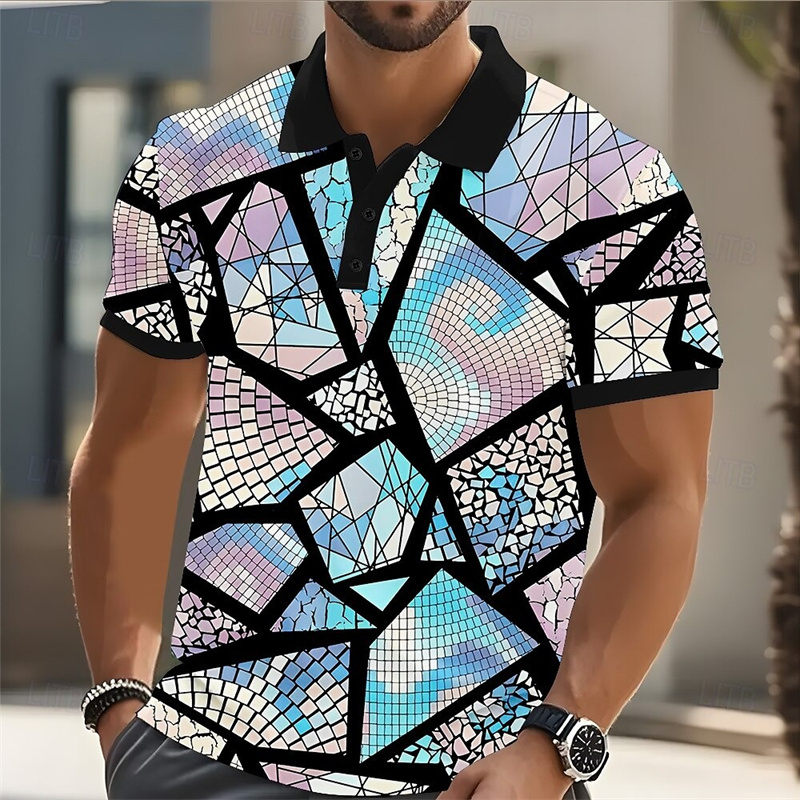 2025 남성 폴로셔츠 골프셔츠 컬러 블록 패턴 프린트 - Street Fashion Shanghai 리뷰 및 가격