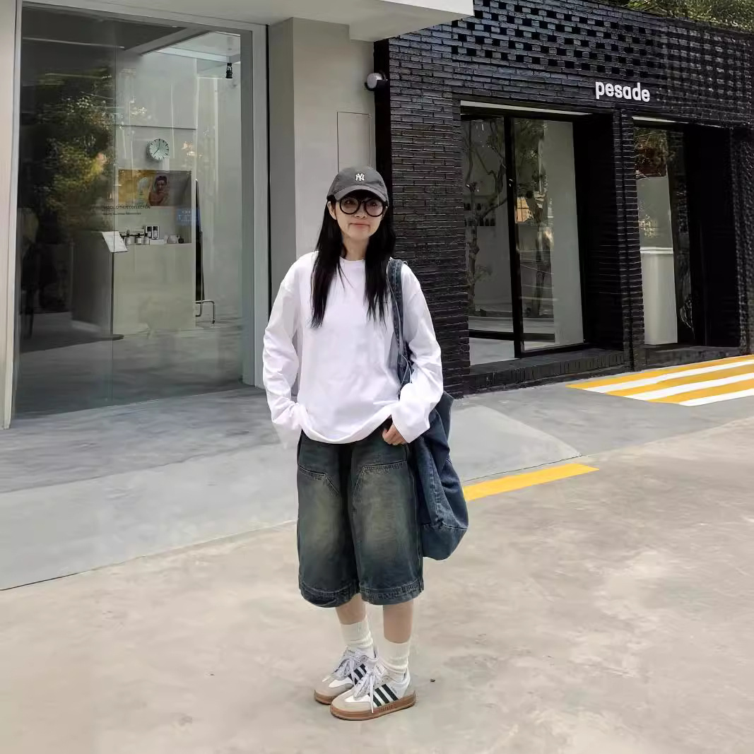 여성 Y2K 빈티지 배기 진 반바지 워싱 와이드 레그  - Street Fashion Art 리뷰 및 가격