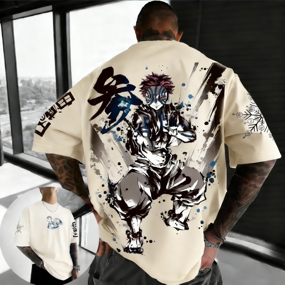 여름 플러스 사이즈 악마 슬레이어 애니메이션 프린트 남 - Street Fashion In Japan 리뷰 및 가격