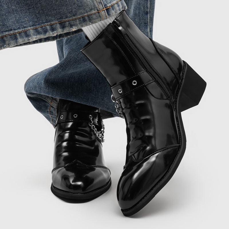 버클 장식이 있는 인기 남성 체인 첼시 부츠, 주름 장 - Street Fashion High End 리뷰 및 가격