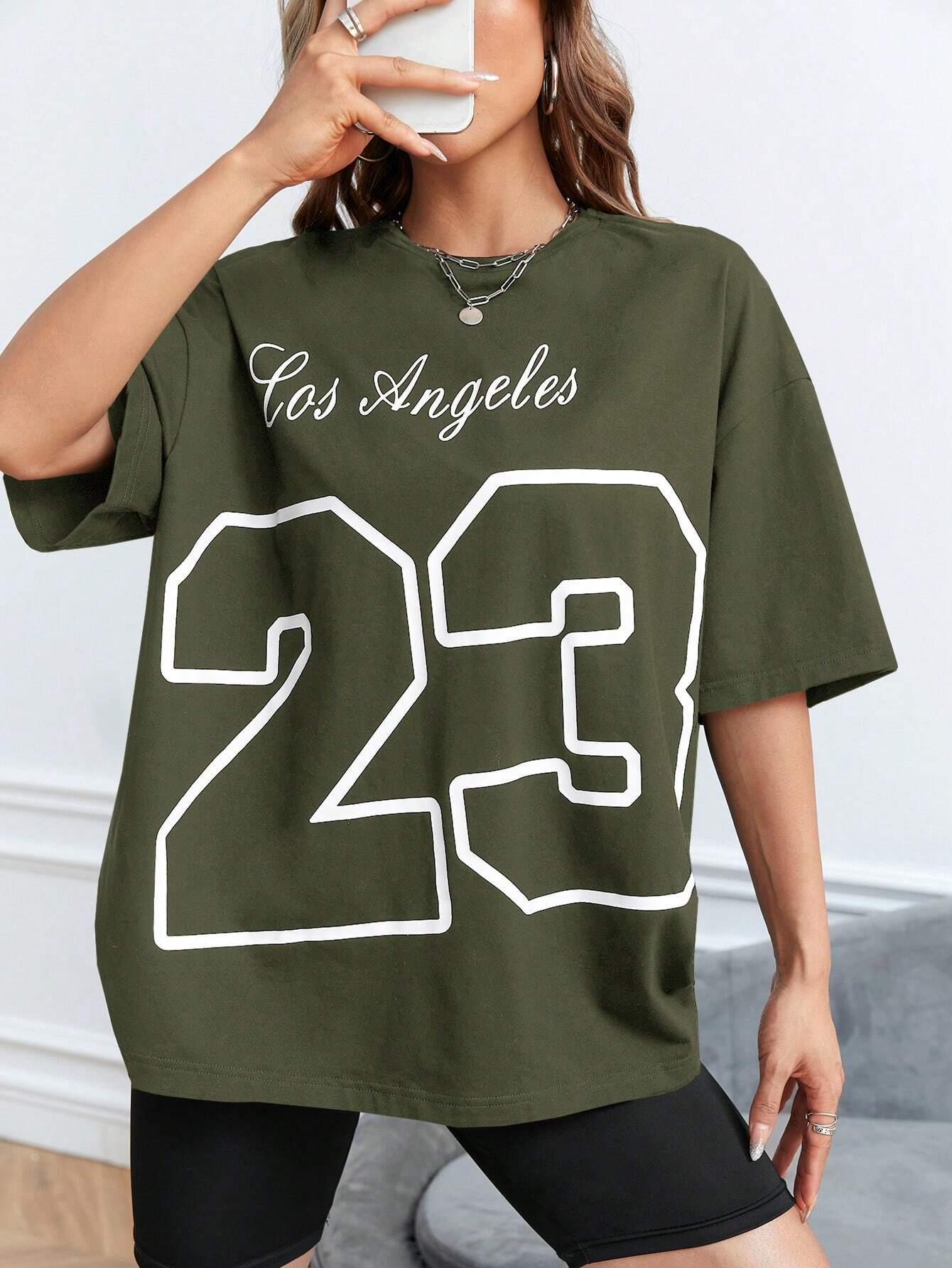 Los Angeles 23 레터링 프린트 여성용 티셔츠 - Street Fashion Los Angeles 리뷰 및 가격