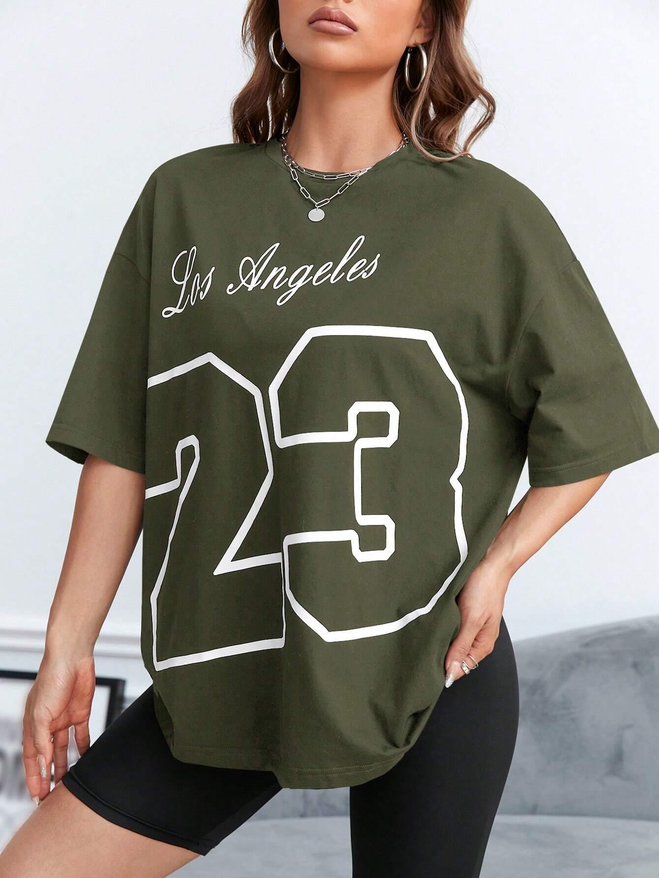 Los Angeles 23 레터링 프린트 여성용 티셔츠 - Street Fashion Los Angeles 리뷰 및 가격