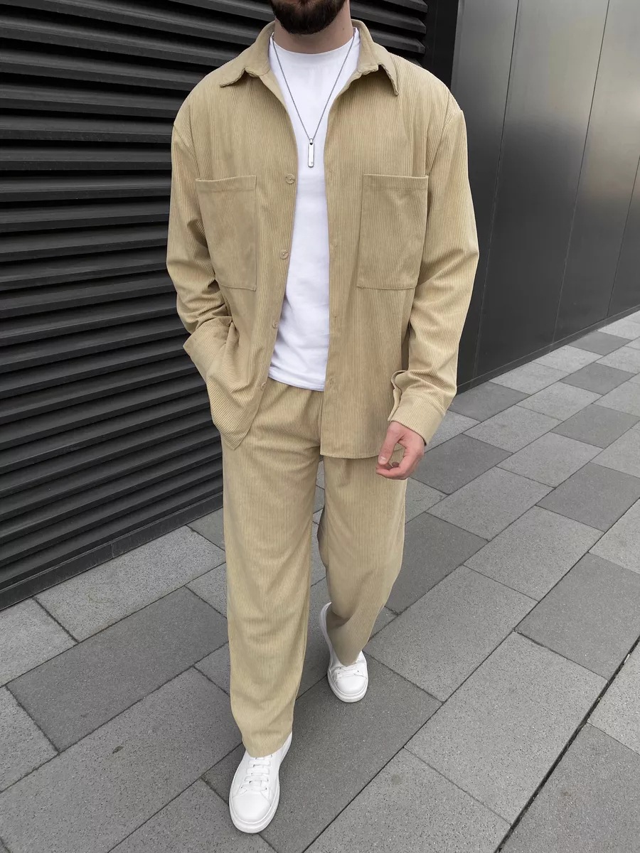 남성 코듀로이 투피스 세트: 긴팔 버튼다운 셔츠와 와이 - Street Fashion Casual 리뷰 및 가격