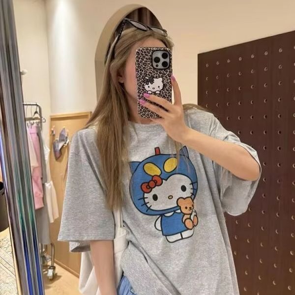 반팔 헬로 키티 프린트 티셔츠 산리오 여성 여름 새로운 - Street Fashion Casual 리뷰 및 가격