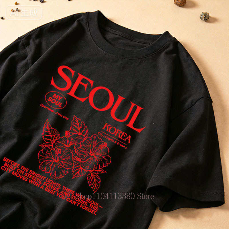 한국 스타일 서울 히비스커스 프린트 티셔츠 여성용 여름 - Street Fashion Of Seoul 리뷰 및 가격