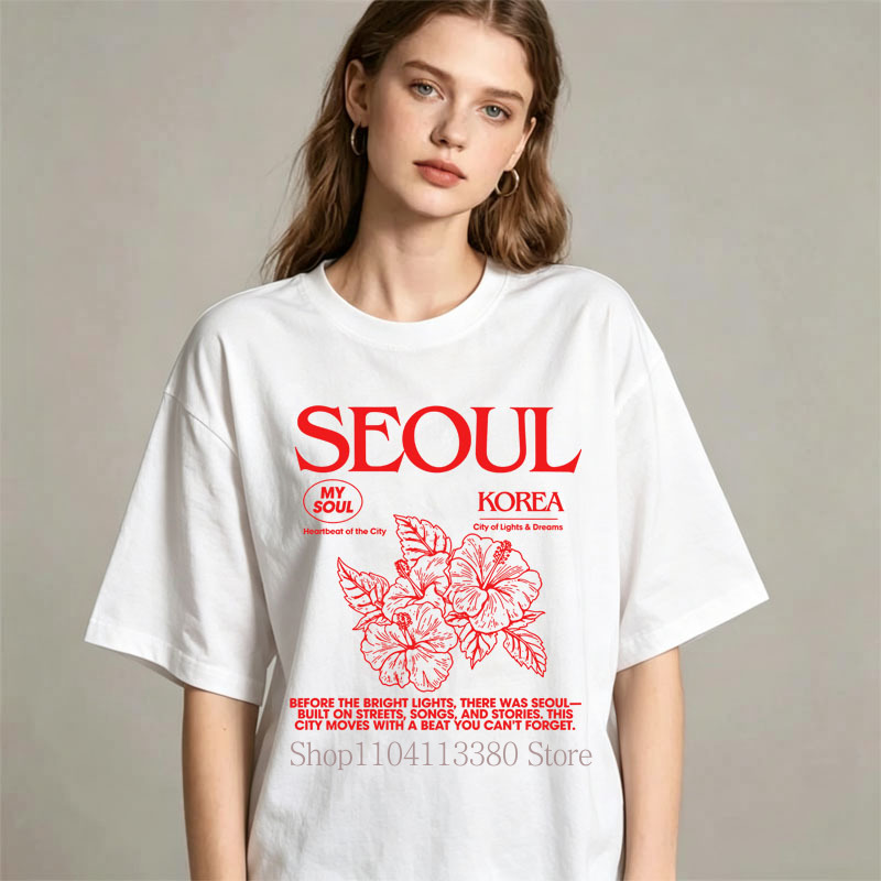 한국 스타일 서울 히비스커스 프린트 티셔츠 여성용 여름 - Street Fashion Of Seoul 리뷰 및 가격