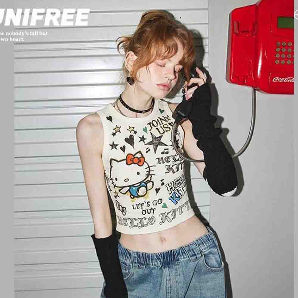 산리오 헬로키티 여성용 귀여운 레이스업 탑 여름 Y2K - Girl Fashion Street 리뷰 및 가격