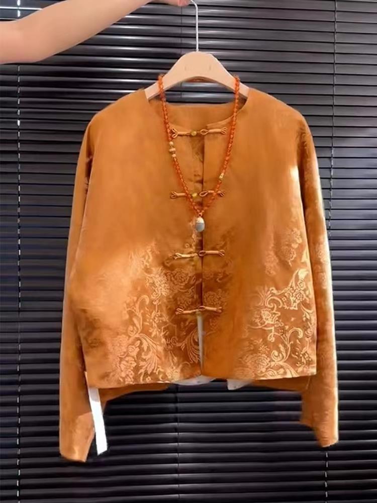 새로운 고급 새틴 오렌지 꽃무늬 자수 송진 탑 중국 스 - Street Fashion High End 리뷰 및 가격