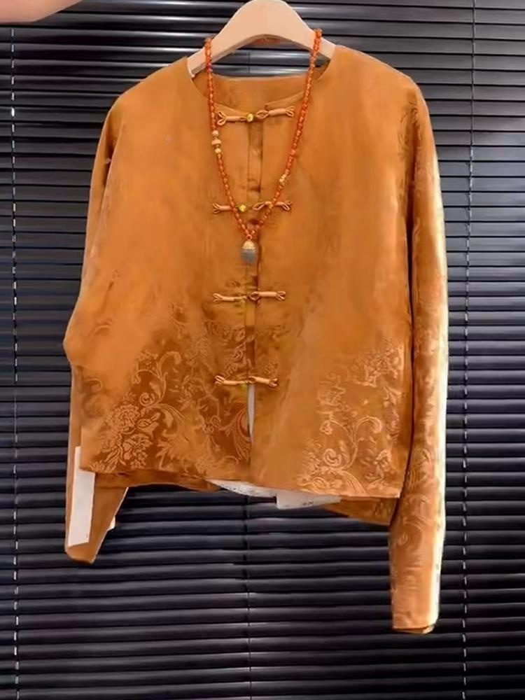 새로운 고급 새틴 오렌지 꽃무늬 자수 송진 탑 중국 스 - Street Fashion High End 리뷰 및 가격