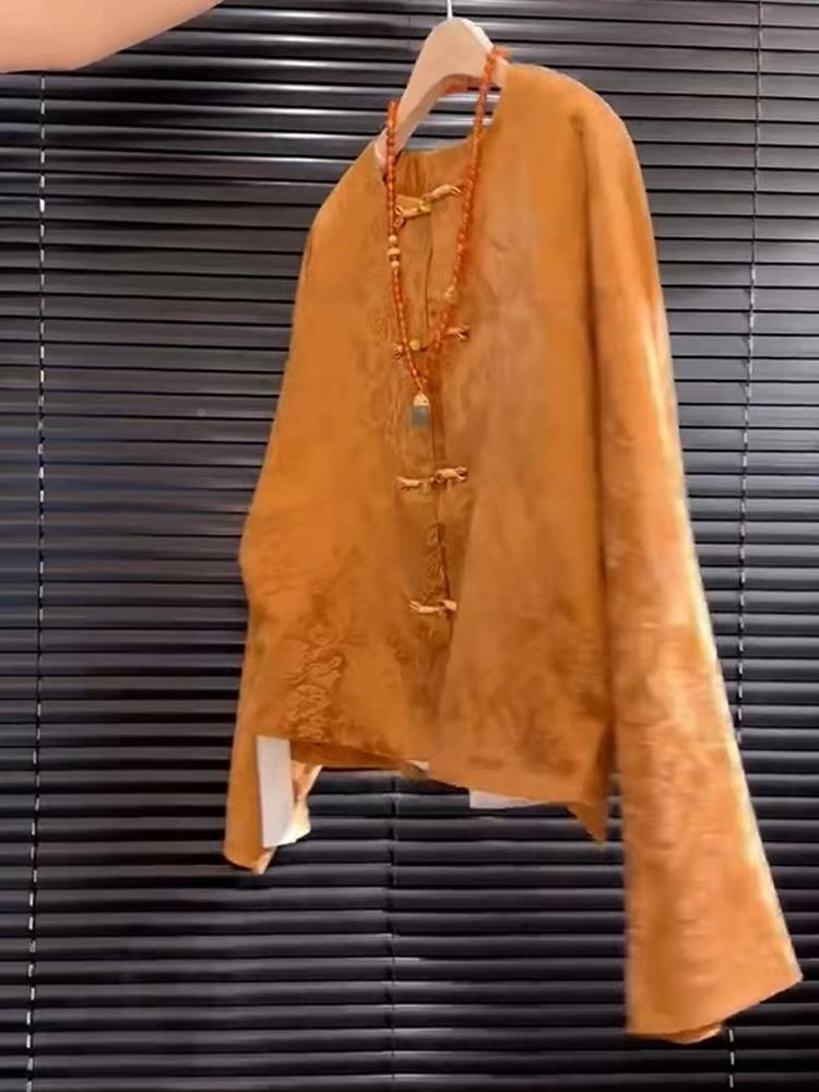새로운 고급 새틴 오렌지 꽃무늬 자수 송진 탑 중국 스 - Street Fashion High End 리뷰 및 가격